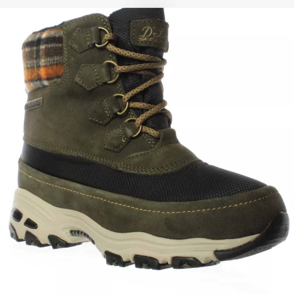 Skechers Womens D'lites-Lund Olive Snow Boots 6,5